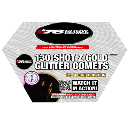 Z Gold Glitter Comets (35sec) 130-Shot XL Aerial Cake
