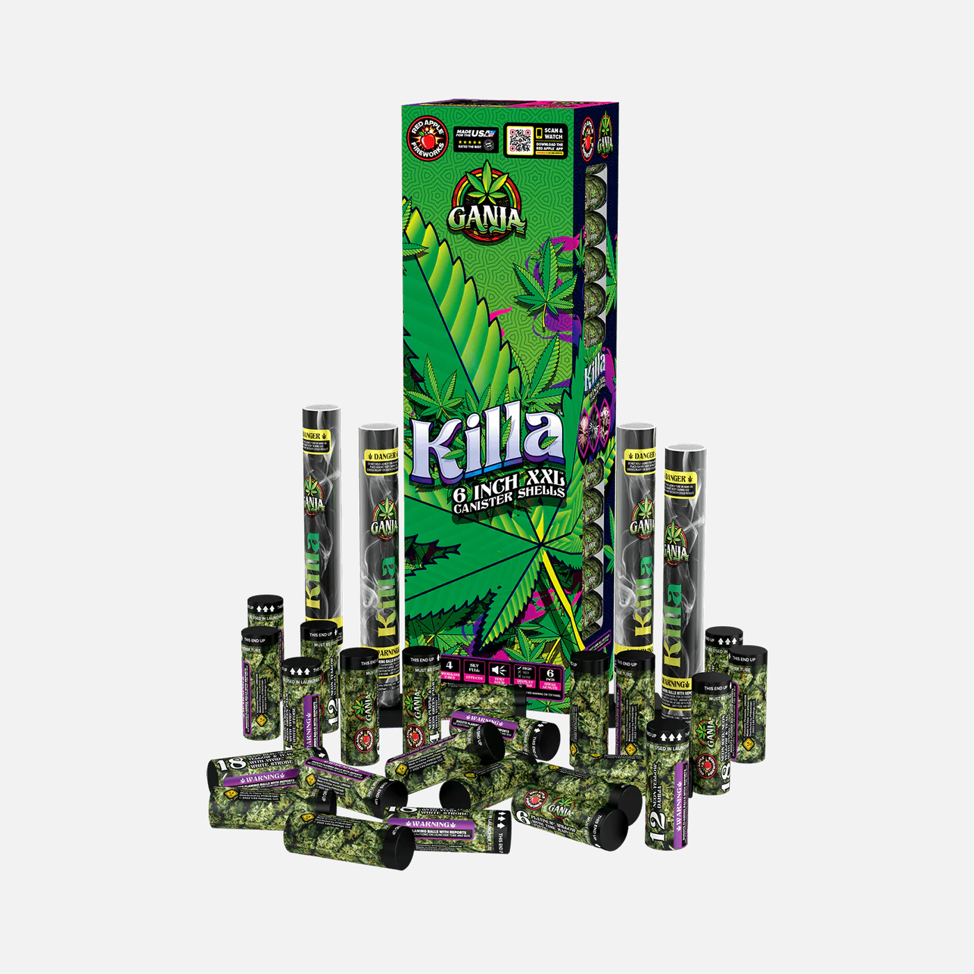 Ganja® Killa 24 Shot 6-Inch XXL™ Canister Shells – Elevated Fireworks Ganja® Killa 24 Shot 6-Inch XXL™ Canister Shells – Elevated Fireworks