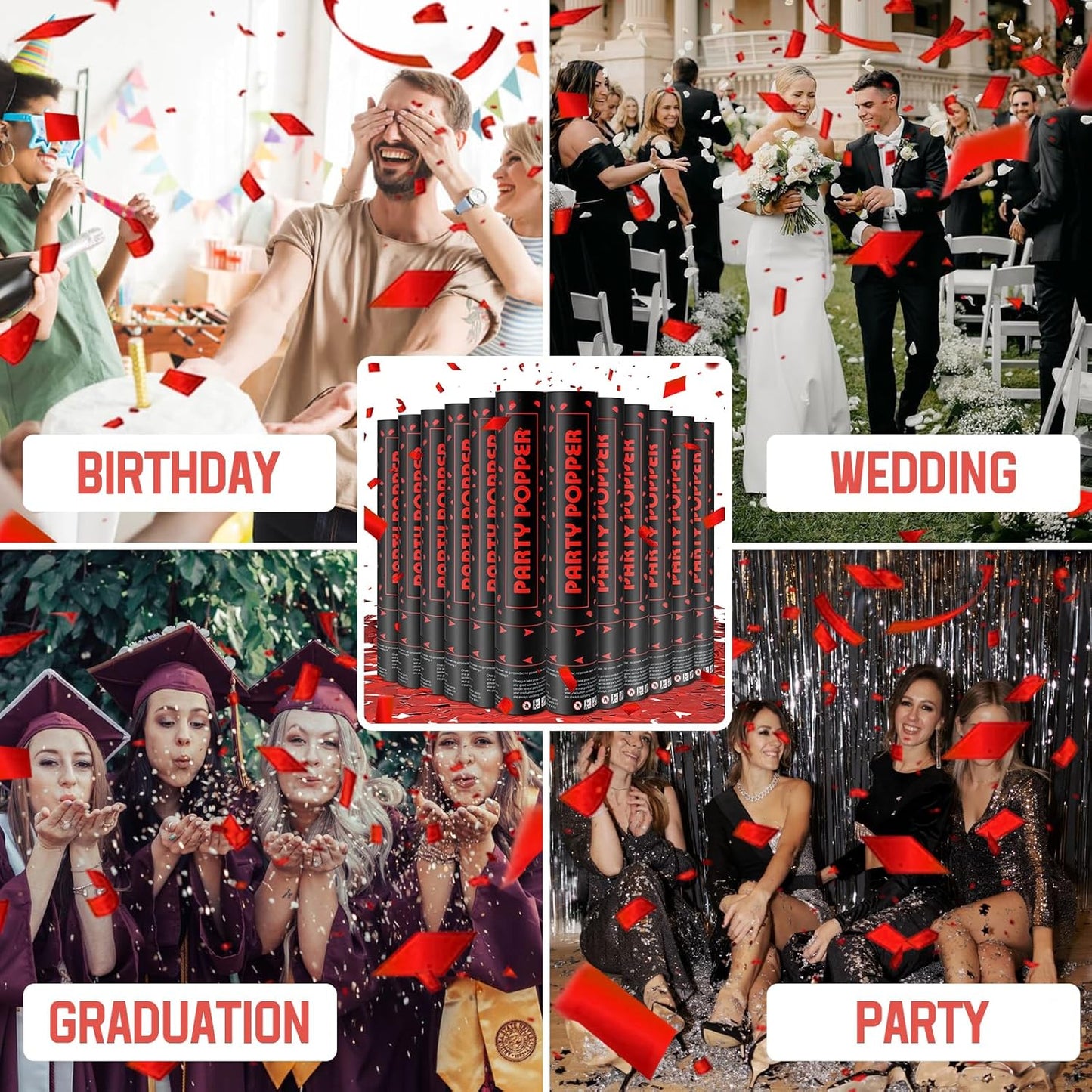 Confetti Popper (12 in, Red Confetti)