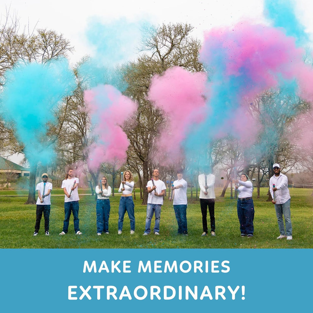 Gender Reveal Powder Smoke Bombs Cannon Poppers (3 Pink & 3 Blue Poppers)