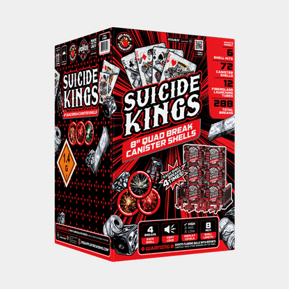 Suicide Kings 12-Shot 8 in. Quad Break Canister Shells