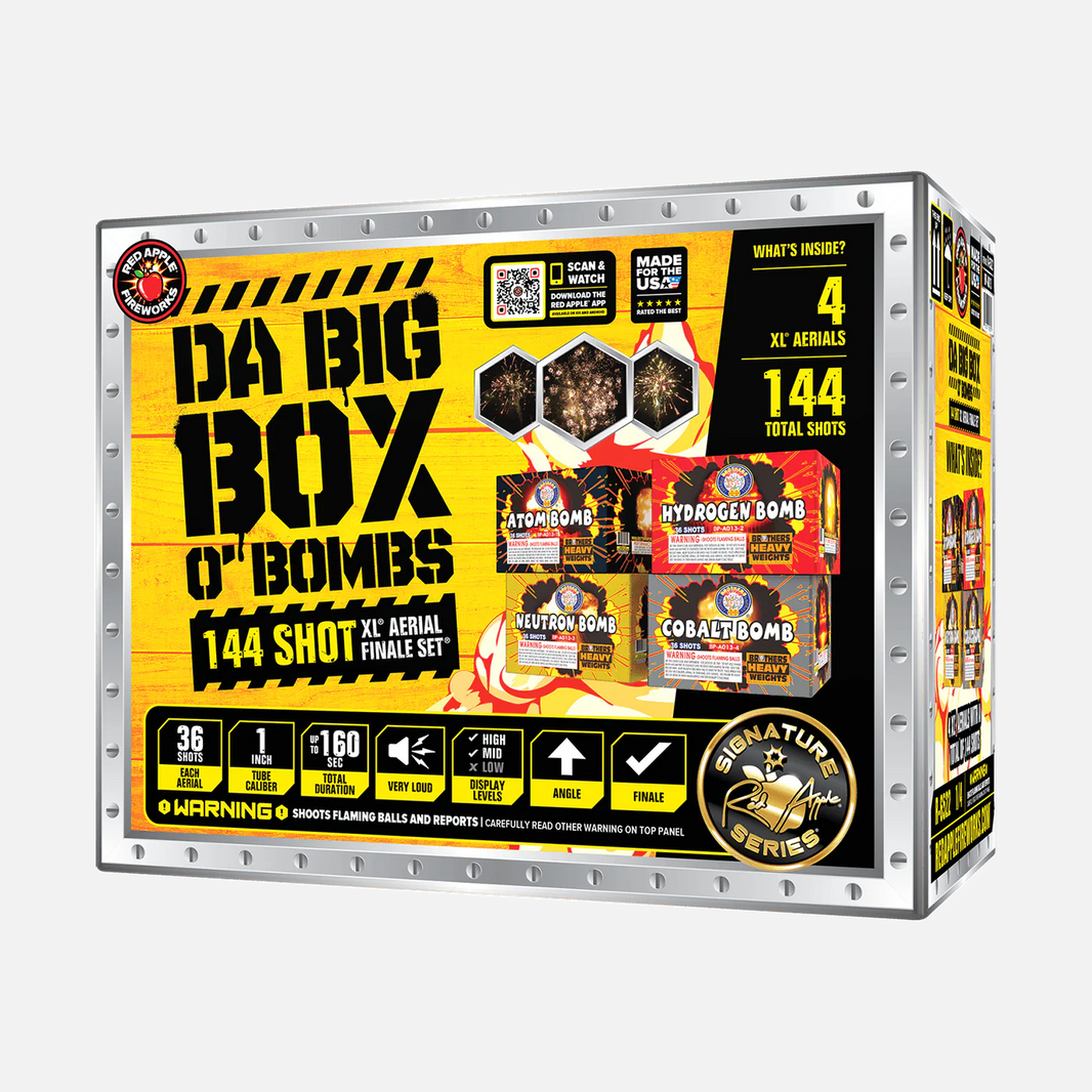 Caja Grande de Bombas XL® Juego de Fuegos Artificiales de 144 Disparos®